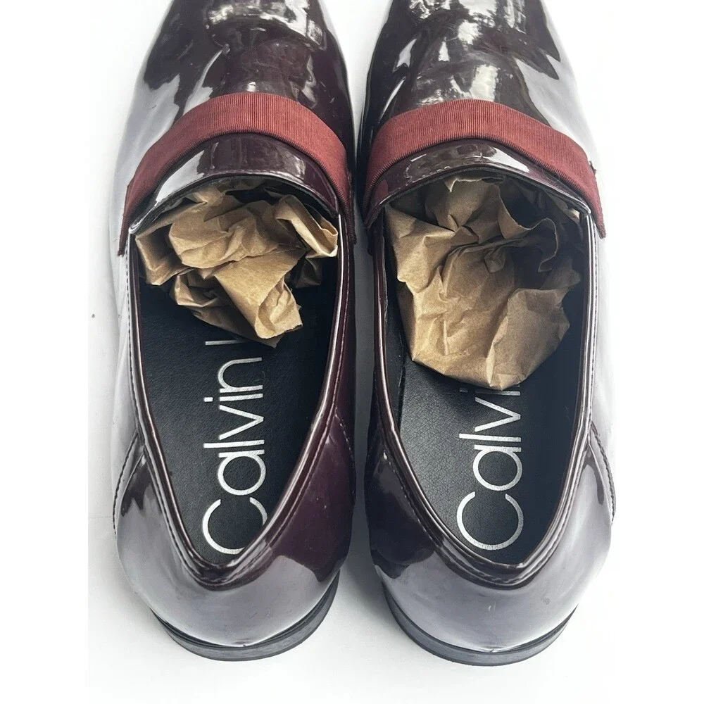 Mens Dress Shoes Calvin Klein Burgundy Patent Loafers Size 13M Oxblood Slip On